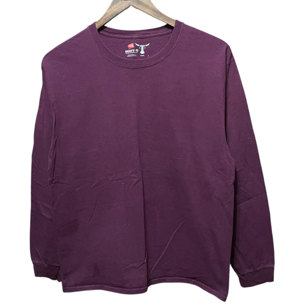 plain blank burgundy maroon Hanes beefy Tee long sleeve crewneck casual shirt